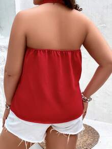 SHEIN Frenchy Plus Solid Wrap Halter Top - Red - View 2
