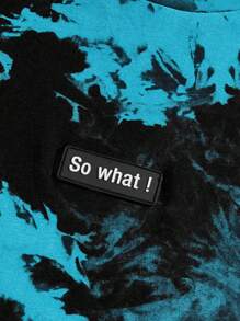 GENTILAND 男士棉紮染字母補丁細節T恤 - 薄荷藍 - 查看 3