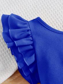 SHEIN Toddler Girls One Shoulder Ruffle Trim Tee - Royal Blue - View 3