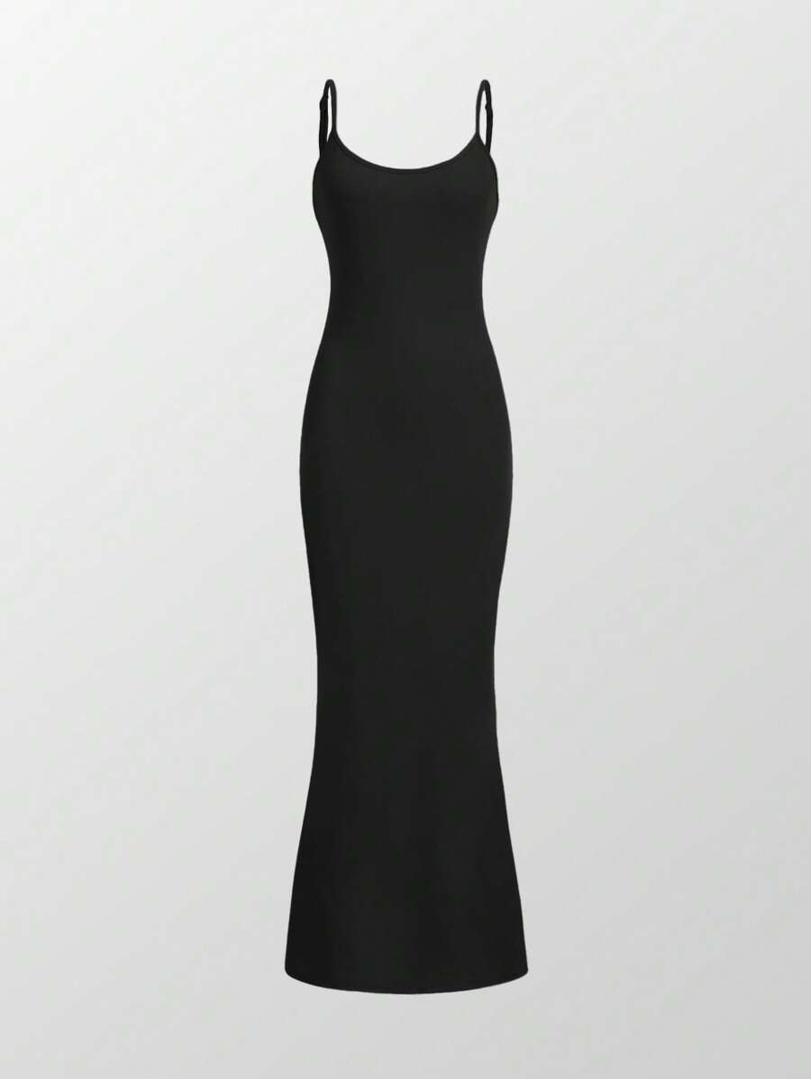 SHEIN EZwear Plus Solid Cami Dress - Black - View 1