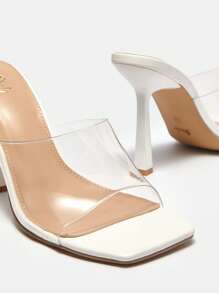 SheIn BIZ 女士透明帶細高跟涼鞋,時尚PVC穆勒涼鞋 - 白色 - 查看 7