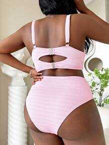 SHEIN Swim Curve Summer Beach Plus Size Ruched Push Up Bikini Set - Baby Pink - View 2