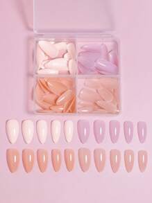 96入組淡色長杏仁素色假指甲壓指甲美甲套件 - 彩色 - 查看 3