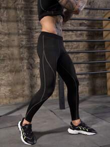 SHEIN Fitness 男士拼接頂針運動褲襪