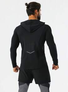 Manfinity Running 男士字母图案连帽运动卫衣 - 黑色 - 查看 2