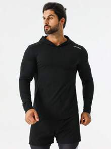 Manfinity Running 男士字母图案连帽运动卫衣 - 黑色 - 查看 3