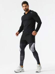 Manfinity Running 男士字母图案连帽运动卫衣 - 黑色 - 查看 6