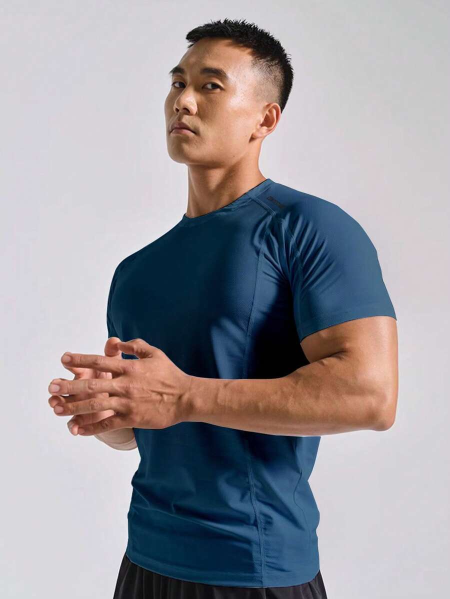 Manfinity Running Men Letter Graphic Raglan Sleeve Sports Tee Workout Tops - Blue - View 1