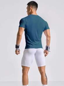 Manfinity Running Men Letter Graphic Raglan Sleeve Sports Tee Workout Tops - Blue - View 2