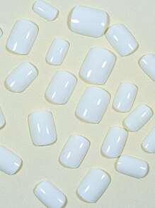 24pcs Short Square Plain Fake Nail & 1pc Nail File & 1sheet Tape Elegant Manicure Press-On Manicure Gel Nails Kit Nail Supplies - White - View 3