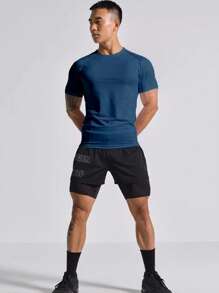 Manfinity Running Men Letter Graphic Raglan Sleeve Sports Tee Workout Tops - Blue - View 3