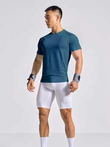 Manfinity Running Men Letter Graphic Raglan Sleeve Sports Tee Workout Tops - Blue - View 4