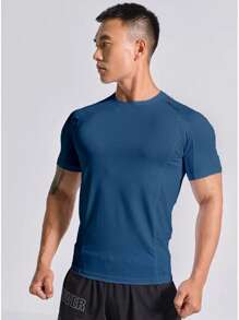 Manfinity Running Men Letter Graphic Raglan Sleeve Sports Tee Workout Tops - Blue - View 5