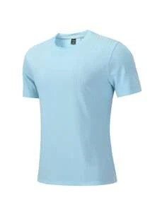 SHEIN Daily&Casual Men Solid Rib-knit Sports Tee - Blue - View 3