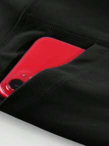 Manfinity Sport Corelite Boyfriend Style Men Solid Sports Tights With Phone Pocket Breathable Sweat-Wicking 4-Way Stretch Material Running Muscle Minimalist Design Slim Fit For Gym Compression Sports Tights