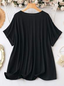 SHEIN LUNE Camiseta con diseño de botón de manga murciélago - Negro - Ver 2