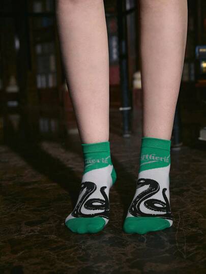 Harry Potter | ROMWE Donna 1 paio Calze girocaviglia lettere serpente grafico stile preppy