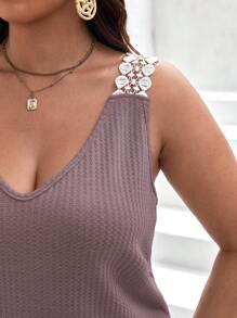 SHEIN Frenchy Áo hai dây Plus Size Tương phản ren Khối Màu Giải trí - Bụi tím - Xem 5