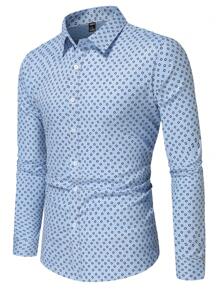 Manfinity Mode Hombres Camisa con estampado con botón - Celeste - Ver 1