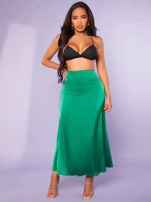 SHEIN SXY Váy nữ Dây kéo màu trơn Thanh lịch - màu xanh lá - Xem 1