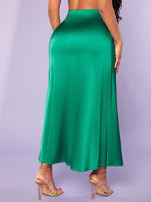 SHEIN SXY Váy nữ Dây kéo màu trơn Thanh lịch - màu xanh lá - Xem 2