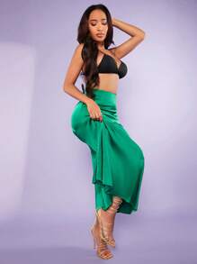 SHEIN SXY Váy nữ Dây kéo màu trơn Thanh lịch - màu xanh lá - Xem 3