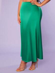 SHEIN SXY Váy nữ Dây kéo màu trơn Thanh lịch - màu xanh lá - Xem 4