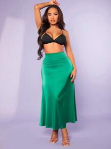 SHEIN SXY Váy nữ Dây kéo màu trơn Thanh lịch - màu xanh lá - Xem 6