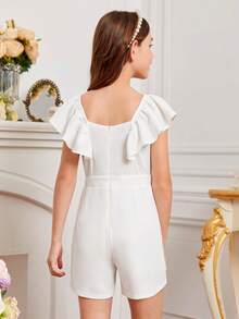 SHEIN Áo liền quần Gái Xù Dây kéo màu trơn Dễ thương - trắng - Xem 2