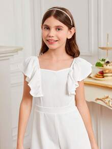 SHEIN Áo liền quần Gái Xù Dây kéo màu trơn Dễ thương - trắng - Xem 6