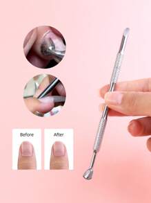 美甲表皮推和湯匙指甲清潔,1入組不銹鋼指甲死皮推手 - 銀色 - 查看 4