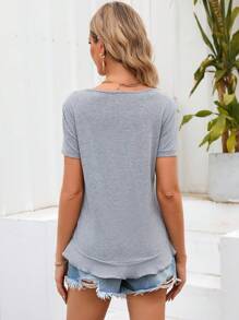 SHEIN LUNE Solid Ruffle Hem Tee - Grey - View 2