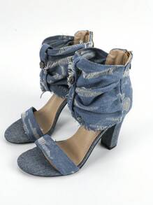 女士休闲时尚天蓝色绑带高跟凉鞋 - 淺藍色 - 查看 5