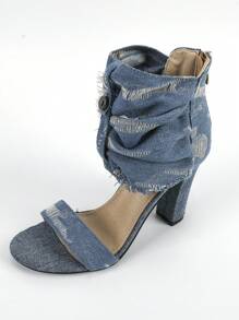 女士休闲时尚天蓝色绑带高跟凉鞋 - 淺藍色 - 查看 7