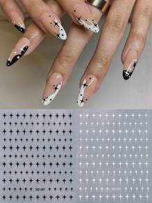FULL BEAUTY Black White Cross Star Nail Art Stickers 2pcs 2000s Style Nails Art Sliders Decoration - Multicolor - View 1
