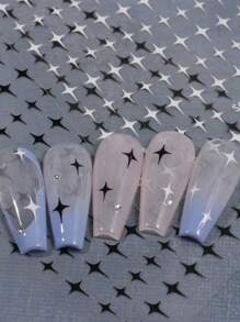 FULL BEAUTY Black White Cross Star Nail Art Stickers 2pcs 2000s Style Nails Art Sliders Decoration - Multicolor - View 5