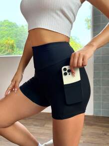 SHEIN EZwear Quần tất nữ Túi màu trơn - màu đen - Xem 1