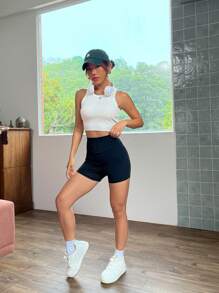 SHEIN EZwear Quần tất nữ Túi màu trơn - màu đen - Xem 5