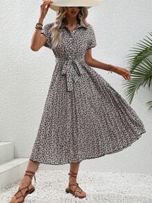 SHEIN LUNE 碎花腰帶襯衫連衣裙 - 彩色 - 查看 3