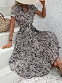 SHEIN LUNE 碎花腰帶襯衫連衣裙 - 彩色 - 查看 4