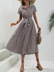 SHEIN LUNE 碎花腰帶襯衫連衣裙 - 彩色 - 查看 6