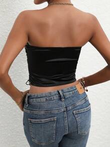 SHEIN Allurite Grommet Lace Up Front Tube Top - Black - View 2