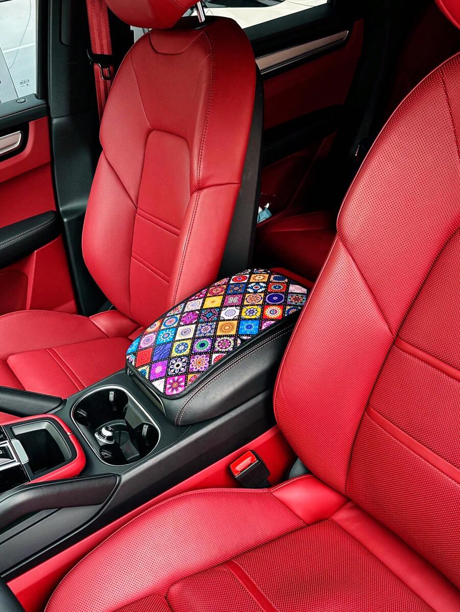 Floral Print Pu Car Armrest Pad Car Accessories Interior - Multicolor - View 1