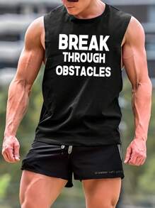 Running Men Slogan Graphic Sports Tank Top - Black - View 1