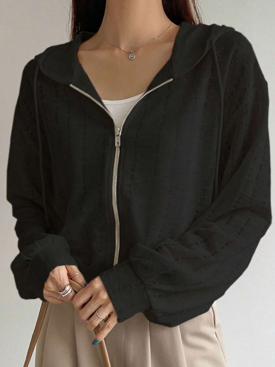 DAZY Quần áo thể thao nữ Dây kéo màu trơn Giải trí - màu đen - Xem 1