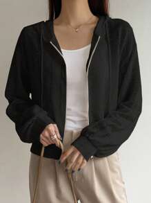 DAZY Quần áo thể thao nữ Dây kéo màu trơn Giải trí - màu đen - Xem 4