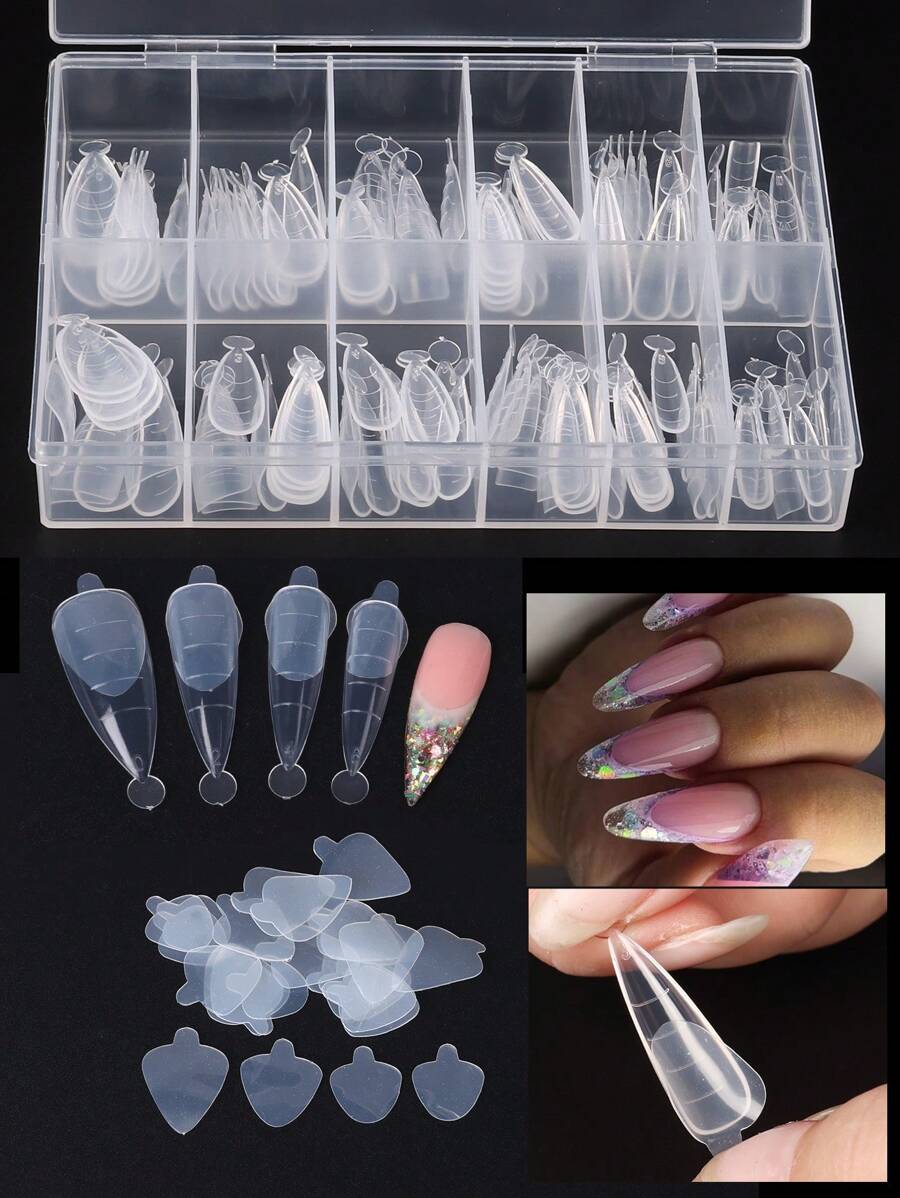 FULL BEAUTY 120入組指甲形式和24入組矽膠模具雙形式套裝法語修指甲藝術凝膠延伸工具 - 無色 - 查看 1