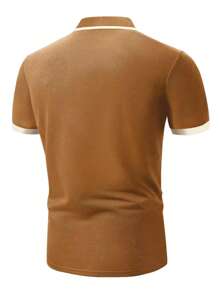 Manfinity Homme Men Plus Geo Print Quarter Zip Polo Shirt - Khaki - View 2