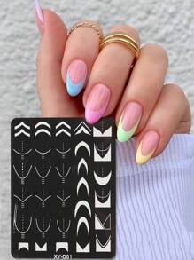 FULL BEAUTY 1 Máy Tính Pháp Đầu Móng Tay Nghệ Thuật Dập Tấm DIY stencil Bản Mẫu - Bạc - Xem 1