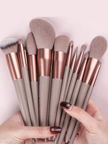 Bộ 13 cọ trang điểm cầm tay màu trà sữa, Bộ cọ, Bộ cọ trang điểm, Bộ cọ trang điểm, Bộ trang điểm hoàn chỉnh, Bộ cọ trang điểm, Bộ trang điểm hoàn chỉnh, Bộ cọ, Bộ cọ trang điểm, Bộ quà tặng trang điểm - Màu Xám nhạt - Xem 1